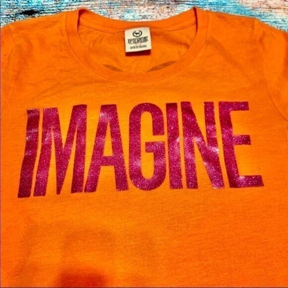 VS PINK Orange Imagine Short Sleeve Shirt Heart Back Size Small - Picture 7 of 9